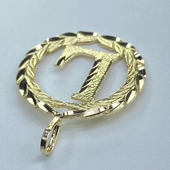 14K Solid Gold Round Initial Letter L Pendant